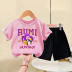 K-pop Girls Summer Casual Outfit Short Sleeve Top and Elastic Waist Shorts