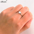 Mystic Fire White Blue Opal Stone Rainbow Zircon Heart Rings For Women Silver Color Birthstone Thin Ring Wedding Bands Jewelry