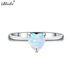 Mystic Fire White Blue Opal Stone Rainbow Zircon Heart Rings For Women Silver Color Birthstone Thin Ring Wedding Bands Jewelry