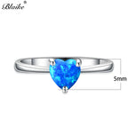 Mystic Fire White Blue Opal Stone Rainbow Zircon Heart Rings For Women Silver Color Birthstone Thin Ring Wedding Bands Jewelry