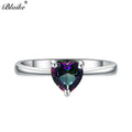 Mystic Fire White Blue Opal Stone Rainbow Zircon Heart Rings For Women Silver Color Birthstone Thin Ring Wedding Bands Jewelry