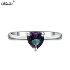 Mystic Fire White Blue Opal Stone Rainbow Zircon Heart Rings For Women Silver Color Birthstone Thin Ring Wedding Bands Jewelry