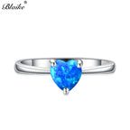 Mystic Fire White Blue Opal Stone Rainbow Zircon Heart Rings For Women Silver Color Birthstone Thin Ring Wedding Bands Jewelry