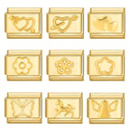 1pc Golden Jewelry Charm - Elegant Heart, Crown, Floral, Cat Paw, Italian Charm Bracelet/ Anklet/Keychain Module - for DIY Jewelry Making, Birthday/Anniversary Gifts - Compatible with Necklace, Bracelet, Anklet, Keychain - No