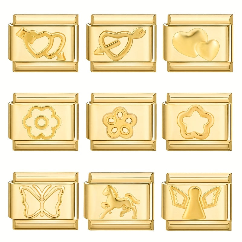 1pc Golden Jewelry Charm - Elegant Heart, Crown, Floral, Cat Paw, Italian Charm Bracelet/ Anklet/Keychain Module - for DIY Jewelry Making, Birthday/Anniversary Gifts - Compatible with Necklace, Bracelet, Anklet, Keychain - No