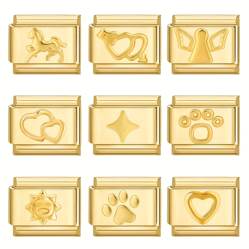 1pc Golden Jewelry Charm - Elegant Heart, Crown, Floral, Cat Paw, Italian Charm Bracelet/ Anklet/Keychain Module - for DIY Jewelry Making, Birthday/Anniversary Gifts - Compatible with Necklace, Bracelet, Anklet, Keychain - No