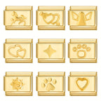 1pc Golden Jewelry Charm - Elegant Heart, Crown, Floral, Cat Paw, Italian Charm Bracelet/ Anklet/Keychain Module - for DIY Jewelry Making, Birthday/Anniversary Gifts - Compatible with Necklace, Bracelet, Anklet, Keychain - No