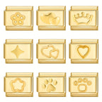 1pc Golden Jewelry Charm - Elegant Heart, Crown, Floral, Cat Paw, Italian Charm Bracelet/ Anklet/Keychain Module - for DIY Jewelry Making, Birthday/Anniversary Gifts - Compatible with Necklace, Bracelet, Anklet, Keychain - No