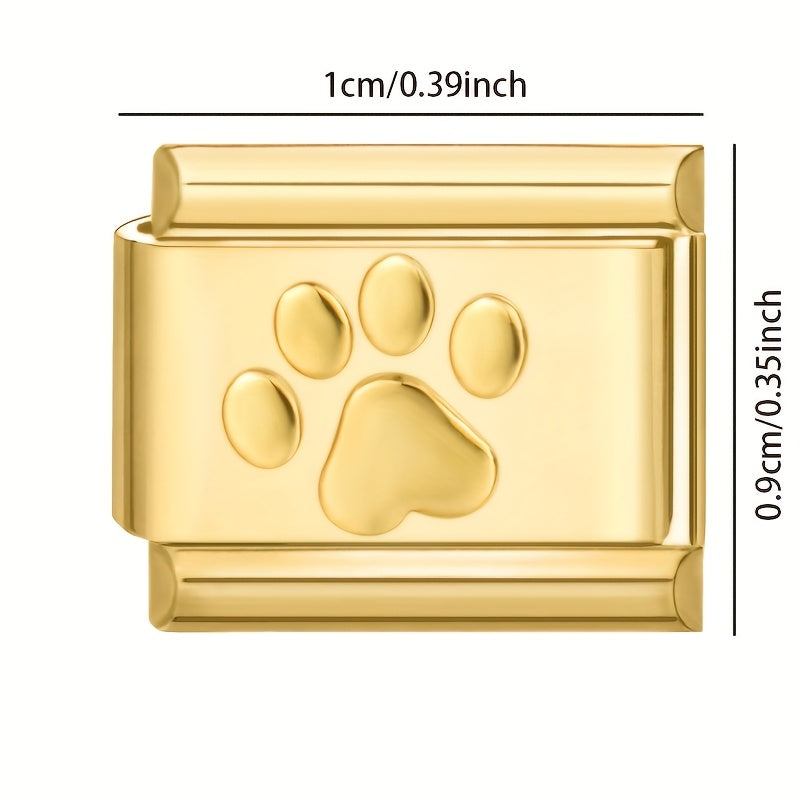 1pc Golden Jewelry Charm - Elegant Heart, Crown, Floral, Cat Paw, Italian Charm Bracelet/ Anklet/Keychain Module - for DIY Jewelry Making, Birthday/Anniversary Gifts - Compatible with Necklace, Bracelet, Anklet, Keychain - No