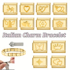 1pc Golden Jewelry Charm - Elegant Heart, Crown, Floral, Cat Paw, Italian Charm Bracelet/ Anklet/Keychain Module - for DIY Jewelry Making, Birthday/Anniversary Gifts - Compatible with Necklace, Bracelet, Anklet, Keychain - No