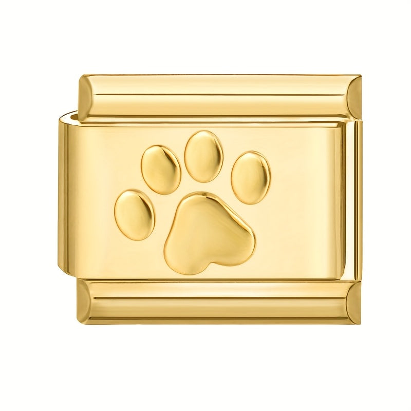 1pc Golden Jewelry Charm - Elegant Heart, Crown, Floral, Cat Paw, Italian Charm Bracelet/ Anklet/Keychain Module - for DIY Jewelry Making, Birthday/Anniversary Gifts - Compatible with Necklace, Bracelet, Anklet, Keychain - No