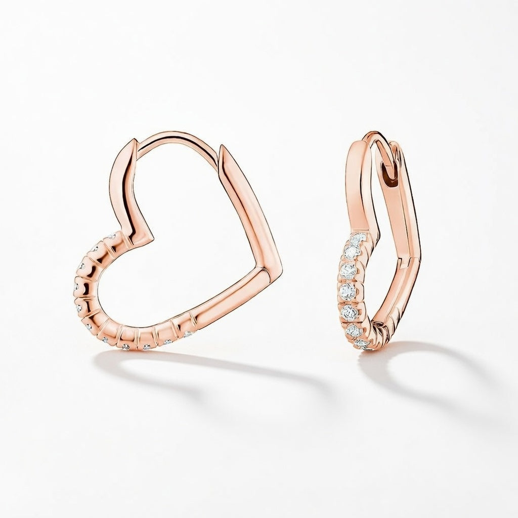Rose Gold Heart Hoop Earrings Real 925 Sterling Silver Romantic Gift