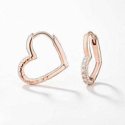 Rose Gold Heart Hoop Earrings Real 925 Sterling Silver Romantic Gift